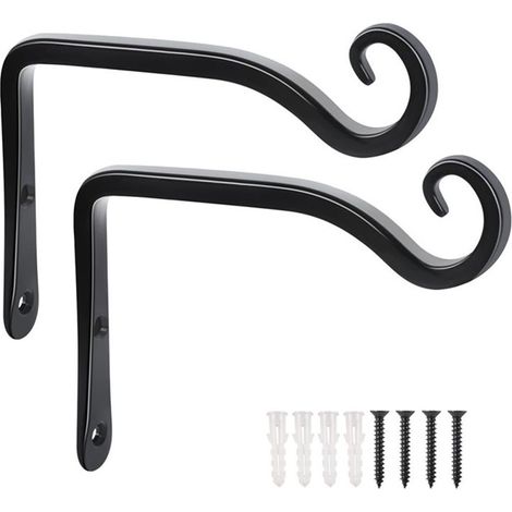Lot de 2 Crochets- Noir de Suspension Muraux Décoration Fer Forgé pour Jardin avec Vis pour Plantes Mangeoires à Oiseaux Lanternes (1/5)