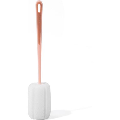 Brosse à bouteille avec manche long et éponge flexible 360° - Trou de suspension - Nettoyage profond - Rose (1/5)