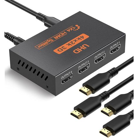 Splitter HDMI 4K Répartiteur HDMI 1 entrée 4 Sorties Soutien 3D 4K 1080P, Dupliquer/Miroir Écran Seulement pour PS-3/4 X-Box Lecteur DVD Projecteurs HDTV (014) (1/5)
