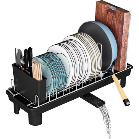 Égouttoir à Vaisselle, Egoutoire Vaisselle Cuisine INOX, Egouttoir Vaisselle sur Evier avec Bac et Porte Ustensiles, Seche Vaisselle pour Cuisine, Comptoir ou Évier 43 x 17.5 x 8 cm (1/5)