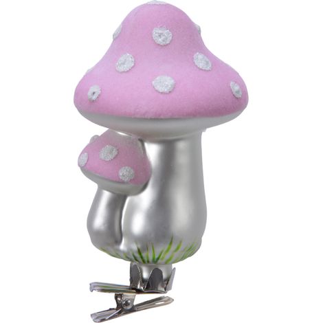 Formina in vetro funghi rosa con clip 6x12cm 1 pezzo