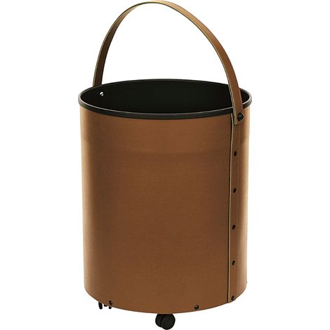 Panier en cuir à roulettes avec anse pour bûches Gorlin Marron Edilinox