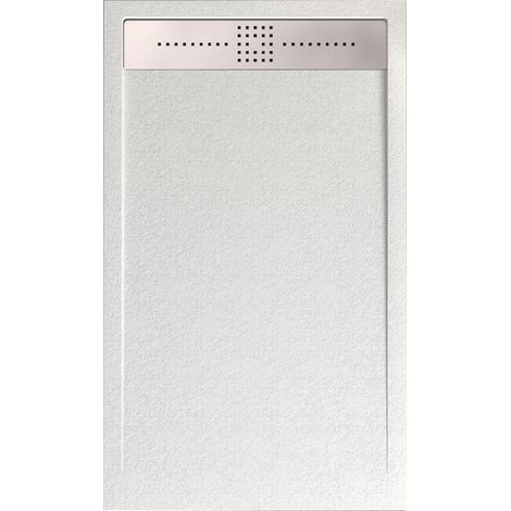 Mineralguss-Duschwanne extra flach ORION Schieferoptik Weiss 80x160 cm Ablaufschutz in Chrom