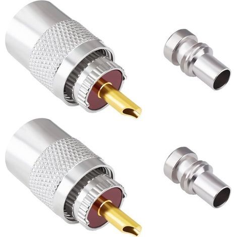Paquete de 2 conectores coaxiales UHF macho para soldar, 50 ohmios, compatibles con cables RG58, RG59, RG8, RG8x, RG213, RG142, LMR195 y LMR400, antena de radio. (1/4)