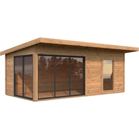 Abri de jardin en bois 17,1 m² – Structure en épicéa nordique 44mm – Porte coulissante en aluminium – Hauteur 264cm – Palmako (1/5)