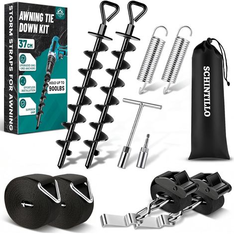 Awning Storm Strap Tie Down Kit for Omnistor Awning Storm Protection with 37cm Ground Anchors, 120km/h, 900Lbs Excellent Grip