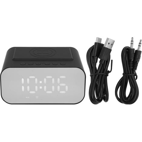 Bluetooth-Lautsprecher mit 15-W-Schnellladefunktion, UKW-Radio, Sleep-Timer und Dual-Alarm, Schwarz