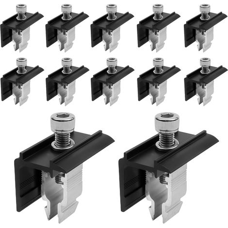 Lot de 12 supports de panneau solaire - Pince d'extrémité : support de panneau solaire de 30 mm - Pince de bord avec clé - Support de panneau solaire réglable - Pince de bord pour montage de (1/5)