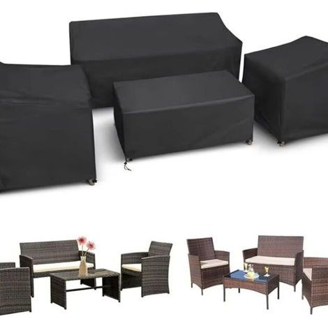Housse de mobilier d'extérieur en tissu Oxford 210D quatre pièces / housse pour table et chaises de jardin, disponible en plusieurs tailles, protection solaire, anti-poussière et imperméable. (1/5)