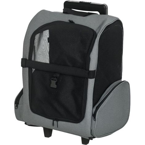 Sac de transport à roulettes 2 en 1 pour chien et chat – format trolley/sac à dos, avec poignée télescopique, rangements, aérations et attache de sécurité, 42 x 25 x 55 cm, gris (1/5)