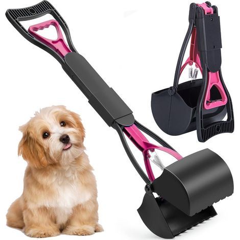 Hundekotschaufel, 60 cm, mit langem, stabilem Griff und gezahntem Clip, zusammenklappbar, zum Aufsammeln von Hunde- und Katzenkot (rosa). (1/5)
