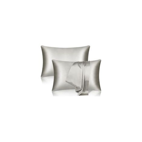 Taies d'oreiller en pure soie de mûrier pour les cheveux et la peau, taies d'oreiller douces et lisses double face avec fermeture éclair invisible (Standard, 51 x 76 cm, Gris) (1/5)