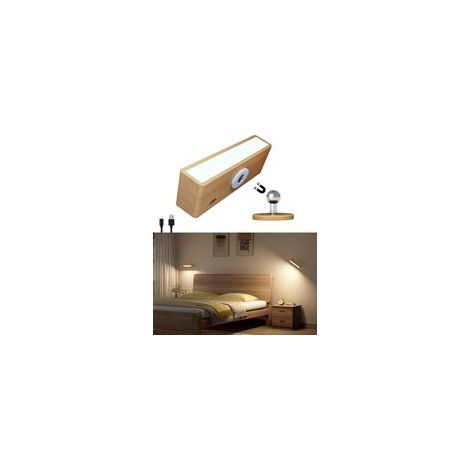 Batteriebetriebene Wandleuchte aus Holz, wiederaufladbare magnetische Wandleuchte, selbstklebende Wandleuchte fürs Schlafzimmer, dimmbare Nachttischlampe, kabellose batteriebetriebene Wandleuchte für 