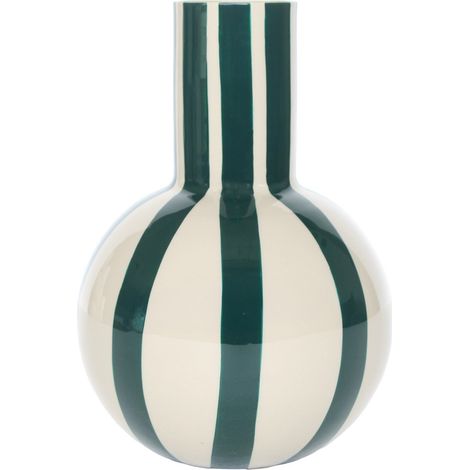 Deko Vase aus Metall gestreift flaschengrün weiß 25 cm (1/5)