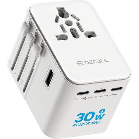 Adaptateur Prise Universelle, Adaptateur Voyage International avec 3 Ports USB-C(30W) & 2 USB-A, Concerner France vers USA, UK, EU, AU & 224+ Pays (Blanc) (1/5)