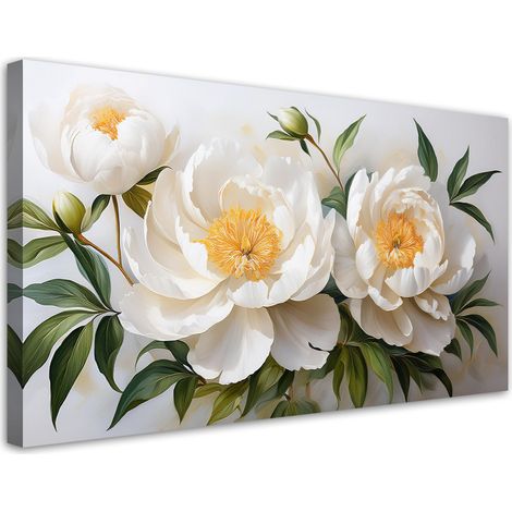 Tableau déco Fleurs blanches de pivoine matelassées 80x40 (1/5)