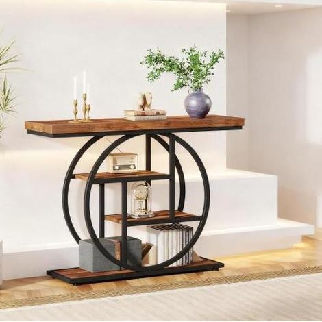 Consolle industriale 105 x 30 x 80 cm, 4 ripiani, metallo e legno nero HAVRYA (1/5)