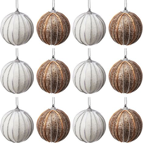 Bruchsichere weiße Weihnachtsbaumkugeln, 12er-Set, 8 cm