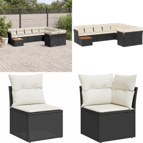 10-tlg. Garten-Sofagarnitur mit Kissen Schwarz Poly Rattan - Gartenmöbel Set - Esstischset - Outdoor Möbel - Lounge Sofa - Rattan Gartenmöbel - Home & Living (1/5)