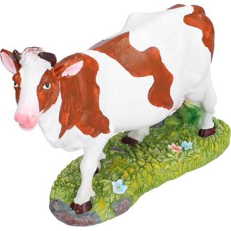 Figurines de vaches brunes et blanches, modèle de vache ornementale, sculpture animale, artisanat en résine pour la maison, tête de vache à soulever (1/5)