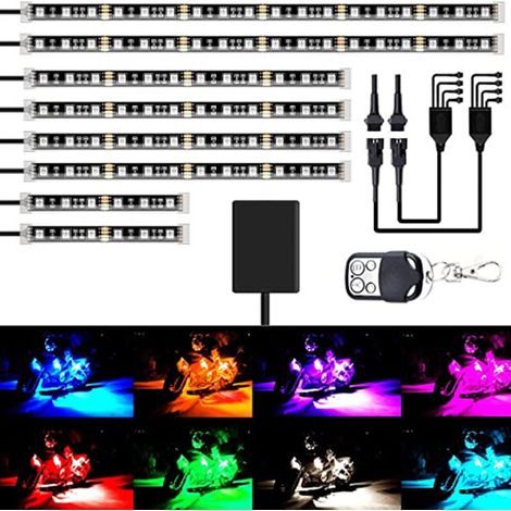 8PCS Motorcycle RGB Led Light Kit Waterproof Multi-Color Atmosphere Lights Lamp with 4Key RF Wireless Remote for Harley Davidson Honda Kawasaki Suzuki (1/5)