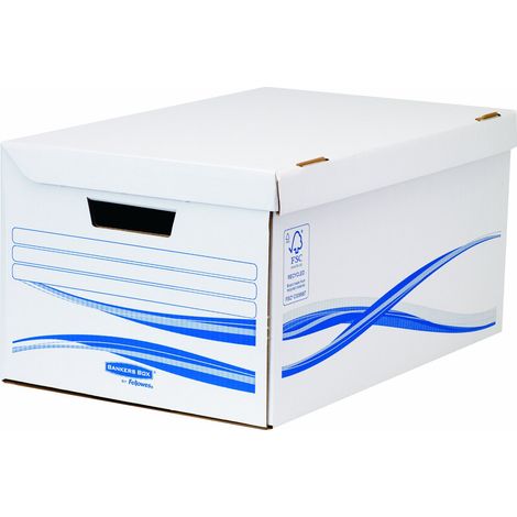Bankers Box 10 Scatole con Coperchio a Ribalta Basic, formato Maxi, Scatola per Tutti gli Usi, Impilabile, 26 x 52,6 x 35 cm, in Cartone Riciclabile FSC, Confezione da 10 Pezzi (1/5)