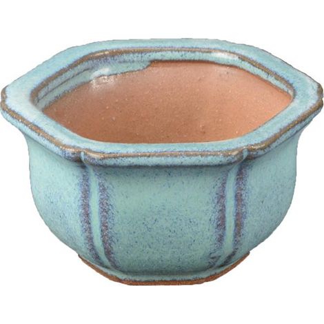 Vaso per bonsai esagonale in gres smaltato verde 6x6x3,5 cm - SF26