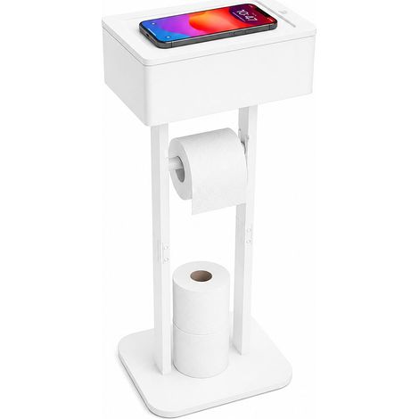 Toilet Roll Holder with Storage Shelf - White, Bamboo (1/5)