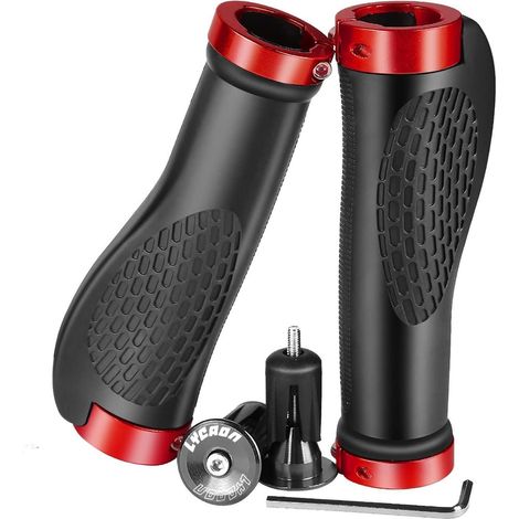 LYCAON Ergonomic Fahrradgriffe 2 Aluminium-Endkappen MTB BMX Mountain Urban Rot (1/5)
