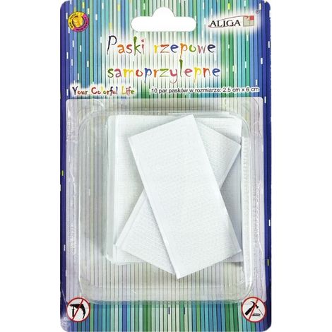 Selbstklebende Klettstreifen, weiß, rechteckig, 2,5 cm x 6 cm, 10 Paar (1/2)
