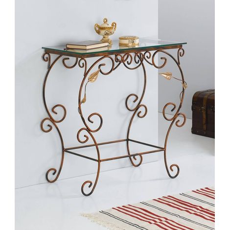 Consolle rettangolare in ferro con foglie Colori Ferro: Rosa - Shabby Chic (1/4)