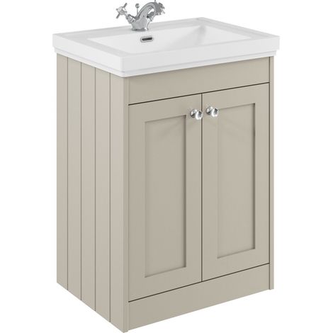 Balterley Butterton 600mm Floor Standing 2 Door Unit with Classic Basin 1 Tap Hole - Pebble Grey