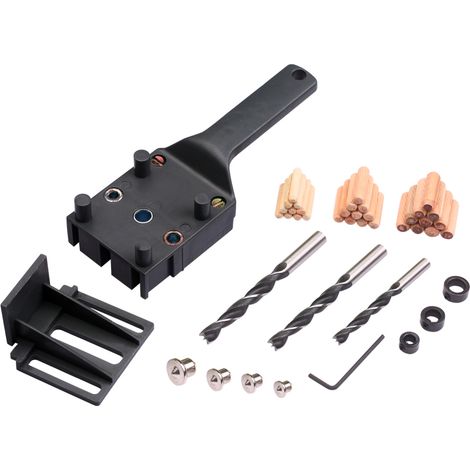 Kit 41 pièces gabarit chevilles – Poinçon trou droit – Mèches 6/8/10 mm – Guide métal gris – Assemblage bois