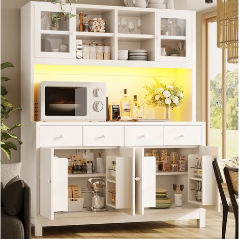 Aparador alto 140x38,5x180 cm de MDF blanco, LED RGB y 4 cajones – MEUBLIV (1/5)