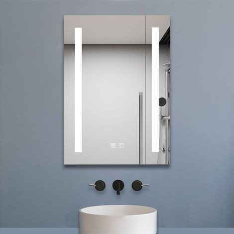 600x800mm Illuminated LED Bathroom Mirror With Lights Separetly Control Demister Wall Mounted Mirror Dual Touch Sensor