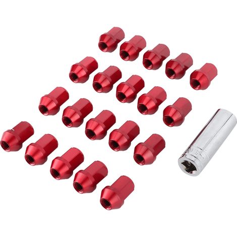 20 écrous antivol universels pour roue M12x1.5, capuchons de moyeu 35mm en alliage d'aluminium CNC avec douille, rouge, lot de 20 (1/5)