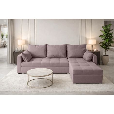 AX LIVING Ecksofa ELIF Rosa mit Schlaffunktion L-Form, Sofa mit Bettkasten - Moderne Ecksofa, Wohnzimmer Ecksofa - Eckcouch Rosa - Rechts