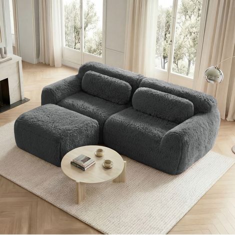 Sofá modular esquinero 204/179/73 cm de tejido suave gris, sin montaje y combinable (1/5)