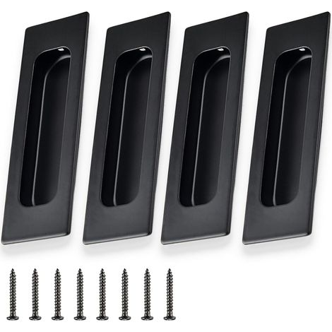 Poignée Porte Coulissante Noire,Poignées de Porte Coulissante Encastrées,Poignée Rectangle Encastrées Poigné Cachée,Poignées de Meuble avec Vis,pour les Granges,les Armoires de la Maison (1/5)