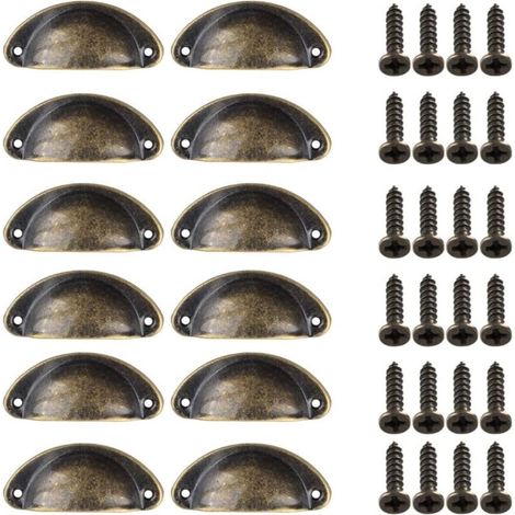 12 Stück Muschel-Türgriff, Retro-Türgriffe, traditionelle Halbmond-Möbelgriffe mit Schrauben, für Schublade, Kleiderschrank, Kommode (Bronze) - Crezuo