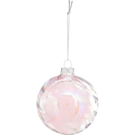 Weihnachtskugel Glas 100 mm Innen Feder Rosa - Feeric lights & christmas