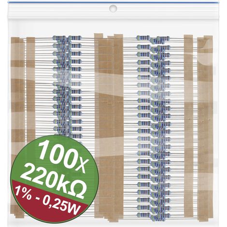 Quadrios 22P055 22P055 Metallschicht-Widerstand Sortiment 220 kΩ axial bedrahtet 0207 0.25 W 1 % 1 S