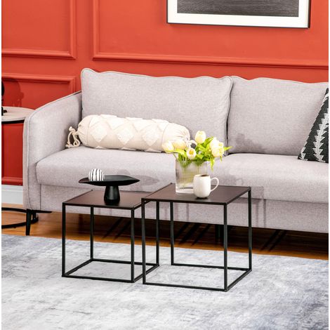 Set 2 tavolini bassi in acciaio nero, stile moderno 40x40x40 cm e 35x35x35 cm HAVRYA (1/5)