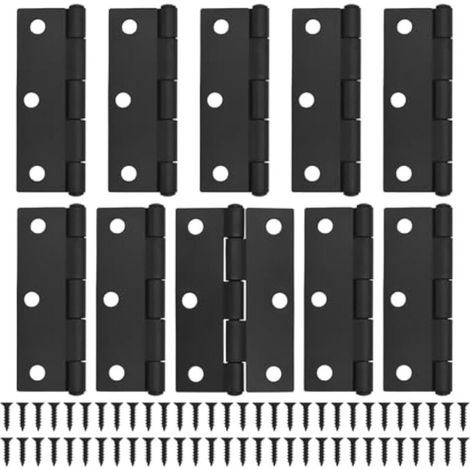 10 charnières de porte noires - 75mm (3 inch) charnières de porte de placard avec 60 vis noires charnières de porte intérieures pour meubles de maison charnières de porte en bois (1/4)
