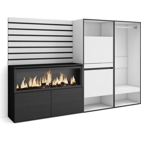 Skraut Home - Sideboard, Kommode, Aufbewahrungsschrank, 227x145x35 cm, Für Schlafzimmer, Zimmer, Elektrokamin XXL, Schuhschrank, Offener Kleiderschrank, Moderner Stil, Weiß (1/5)