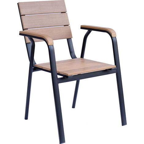 Oviala – Chaise de jardin en aluminium et bois synthétique – Revêtement en poudre résistant aux intempéries – Hauteur d'assise 44 cm – Empilable (1/5)