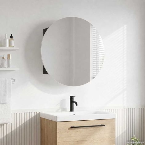 vidaXL Armadio da Bagno con Specchio Rotondo e LED Nero 54x54x17,5 cm
