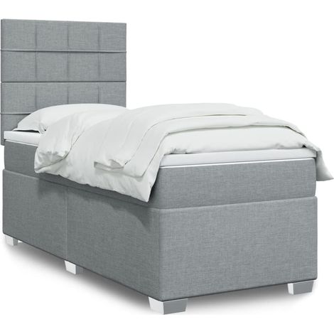 Boxspringbett mit Matratze Hellgrau 90x200 cm Stoff