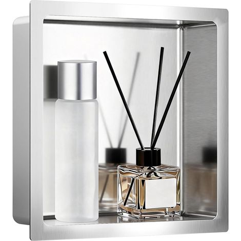 Niche de Douche Encastrable Blanche 33x33x10cm, Niche Murale en Acier Inoxydable 304 (3mm) Étanche, Étagère de Salle de Bain Moderne Sans Joint, pour Stockage Shampoing Savon, Design Minimaliste (1/5)