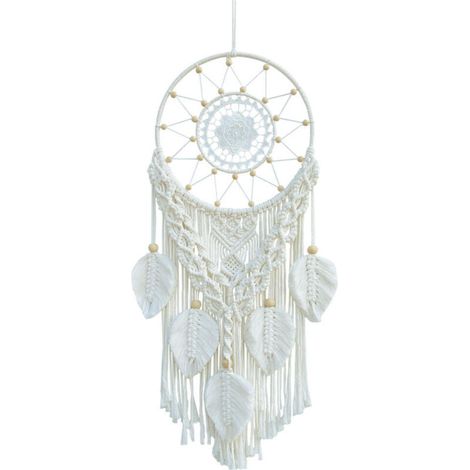 Attrape-rêves en macramé pour chambre à coucher, décoration murale bohème, décoration en feuilles tissées, tapisserie en corde de coton tissée à la main avec pendentif en dentelle, décoration bohème (1/4)